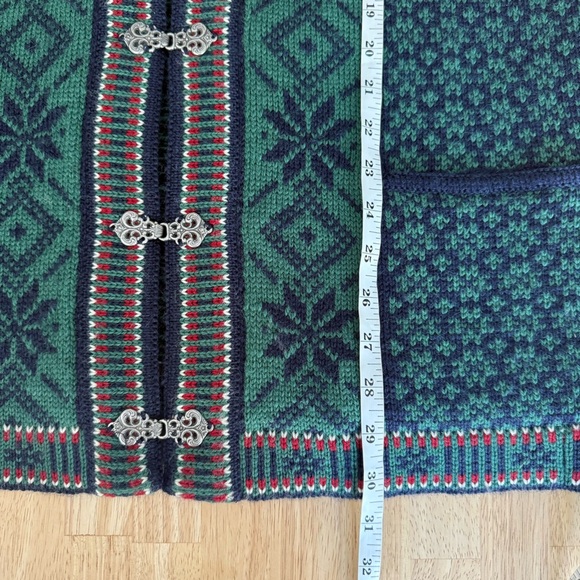 Vintage Nordstrikk womens cardigan jacket virgin wool green navy pewter clasp L - Picture 7 of 10